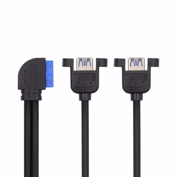 JSER Left Angled 19/20Pin Header to USB 3.0 Dual Ports Female Screw Mount Type Cable 90 Degree 5Gbps
