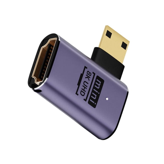 JSER Left Angled Mini HDMI Male to HDMI 2.1 Female UHD Extension Gold Converter Adapter Support 8K 60hz HDTV