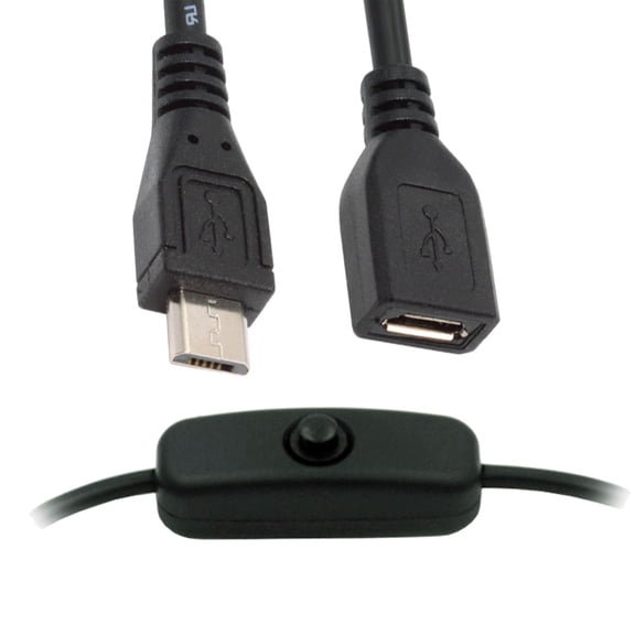 JSER Micro USB2.0 Cable with On Off Power Switch Button Micro 5Pin Male to Female for DC 5V Desk Lamp Fan Camera