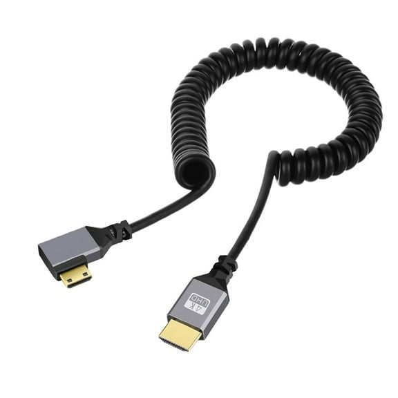 JSER Mini HDMI 2.0 Male to HDMI Male 4K 60hz Stretch Coiled Cable Left Angled 90 Degree for HDTV Computer Laptop Monitor