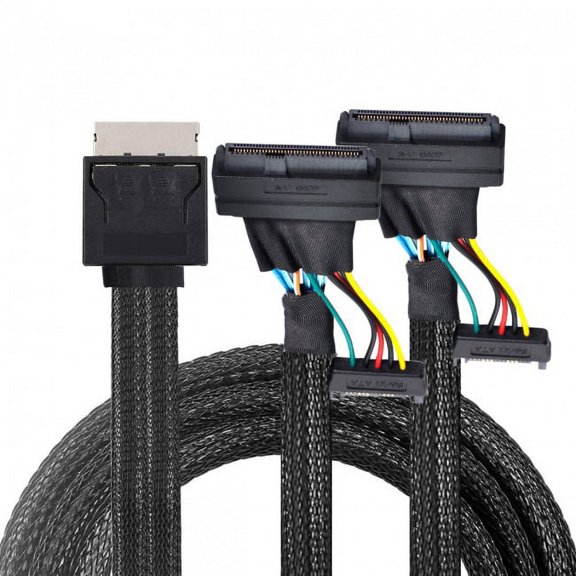 JSER OCuLink PCIe PCI-Express SFF-8611 8x 8-Lane to Dual SFF-8639 U.2 4x SSD Data Active Cable 50cm