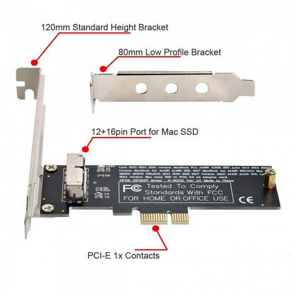 JSER PCI Express PCI-E 1X to 12+16Pin 2013-2017 Mac Pro Air SSD Convert Card for A1493 A1502 A1465 A1466