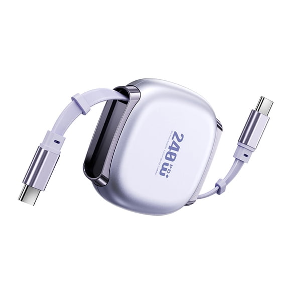 JSER Retractable Stretch Coiled USB-C Cable 480Mbps 140W for Laptop Phone Tablet Type-C Male to Male Cable Power & Data (Purple Color)