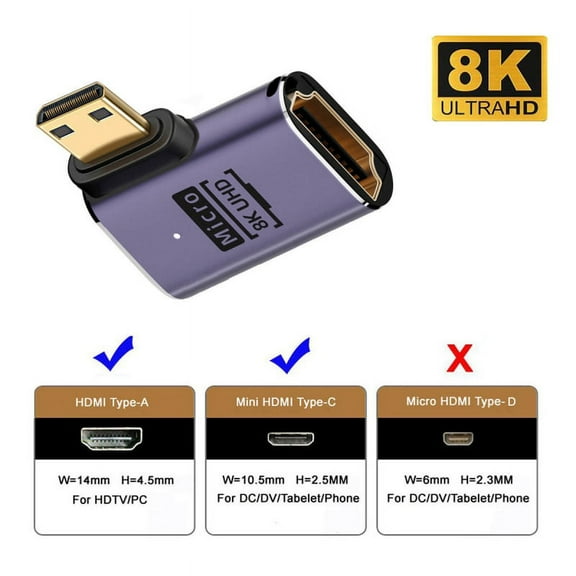 JSER Right Angled Mini HDMI Male to HDMI 2.1 Female UHD Extension Gold Converter Adapter Support 8K 60hz HDTV