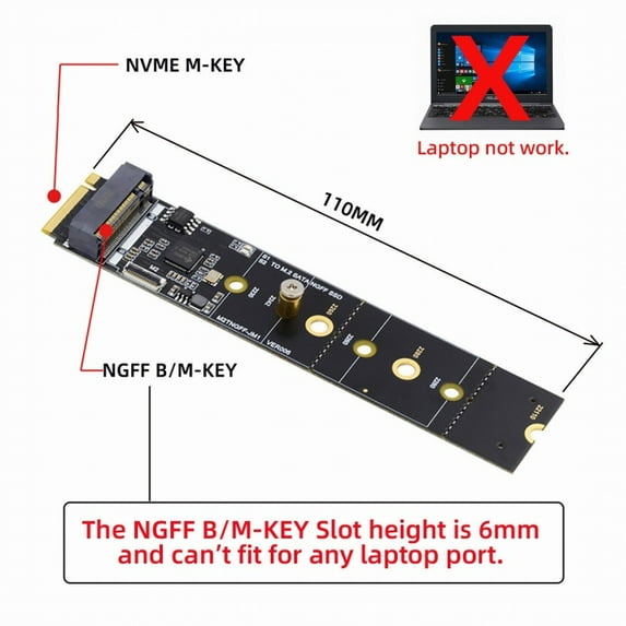 JSER SATA NGFF Key B+M SSD to NVME M-key Motherboard Desktop Adapter Converter SSD Card JMB582 2280
