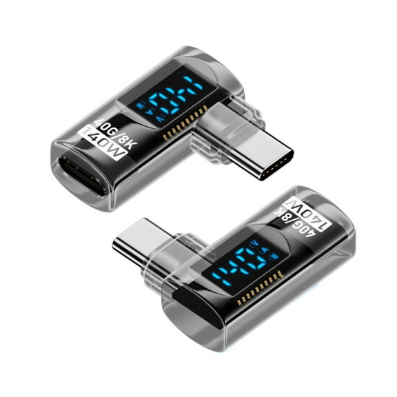 JSER Type-C Smart LED Display USB-C Male to Female Extension Adapter USB4.0 40Gbps 140W Left Right Angled 90 Degree Current Voltage Monitoring
