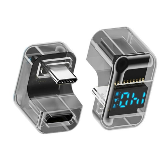 JSER Type-C Smart LED Display USB-C Male to Female Extension Adapter USB4.0 40Gbps 140W Opposite U Shape Back Angled Current Voltage Monitoring