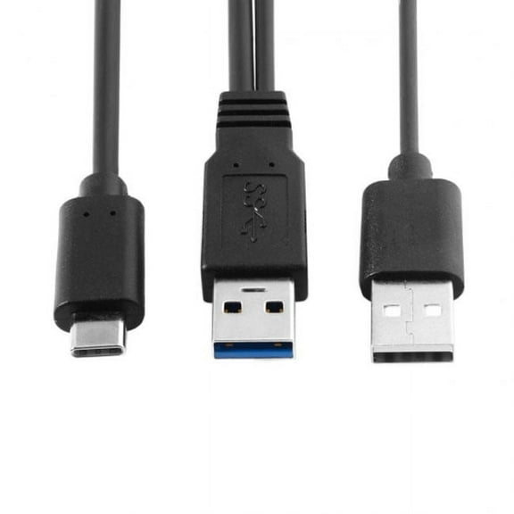JSER Type-C USB-C to USB 3.0 Male USB 2.0 Dual Power Data Y Cable for Laptop Hard Disk
