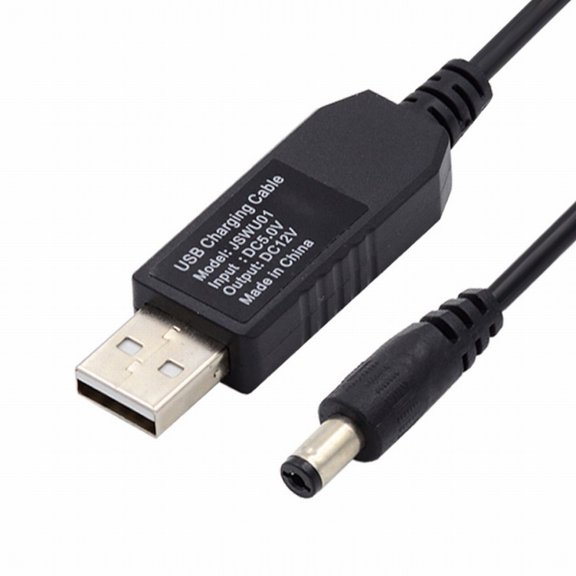 JSER USB 2.0 Type-A DC5V to DC12V 5.5x2.1mm 5.5x2.5mm Voltage Riser Boost Power Plug Barrel Connector Cable 100cm