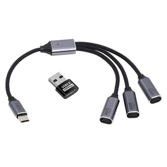 JSER USB 2.0 Type-C USB-C to 3 Ports Hub Cable Bus Power 1 to 3 Data for Laptop Desktop Phone Mouse Keyboard Printer Disk