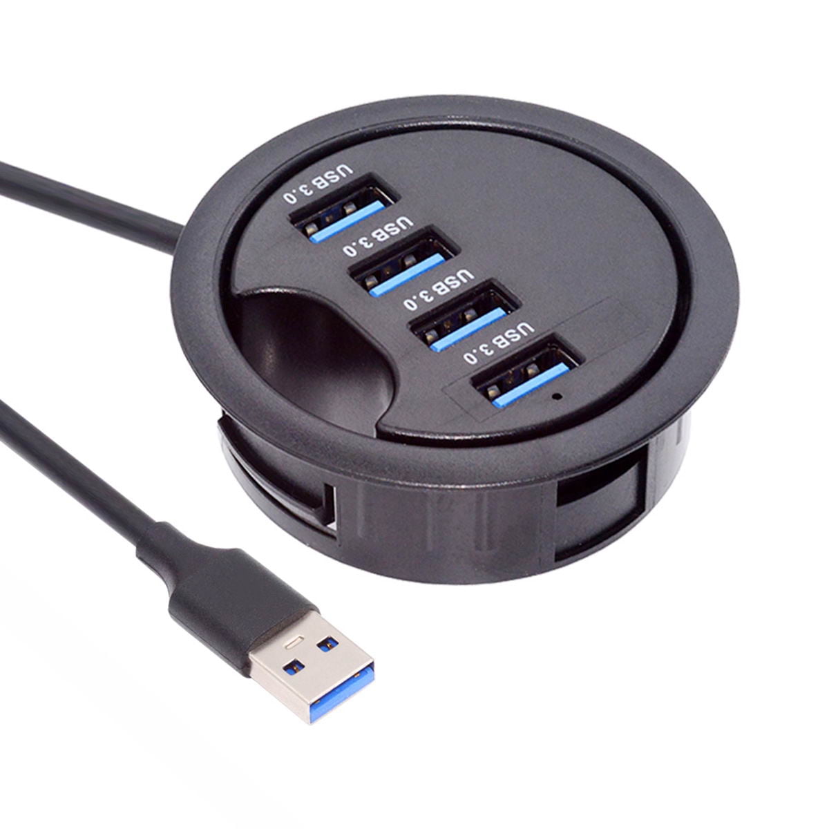 JSER USB 3.0 Hub 4 Port USB 60mm Desk Grommet Splitter Dock Station Interface for Desktop PC Desk