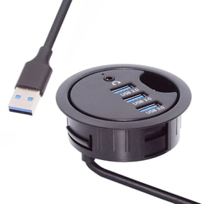 JSER USB 3.0 Hub Sound Card 3 Port USB 60mm Desk Grommet Splitter Dock Station Headphone Mic Audio Interface for Desktop PC