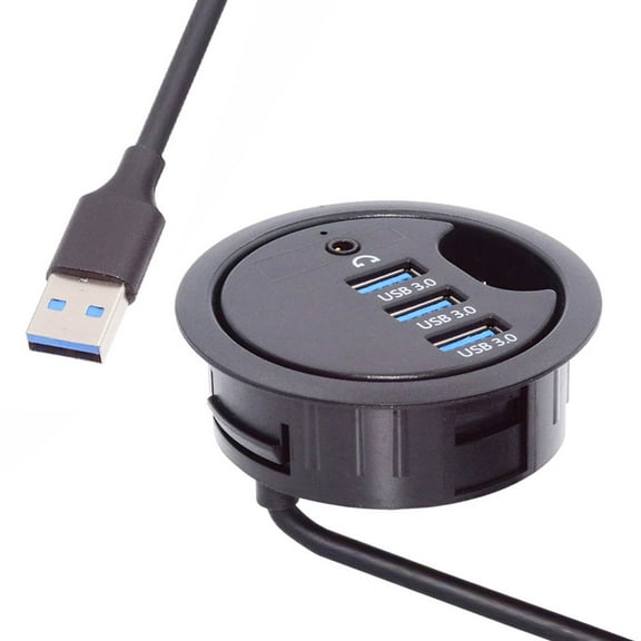 JSER USB 3.0 Hub Sound Card 3 Port USB 60mm Desk Grommet Splitter Dock Station Headphone Mic Audio Interface for Desktop PC