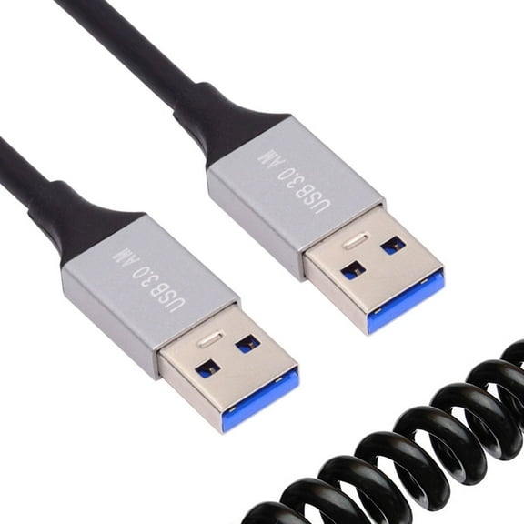 JSER USB 3.0 Type-A Male to USB3.0 A Male Stretch Coiled Cable 100cm Extension 5Gbps for Disk SSD Camera Data