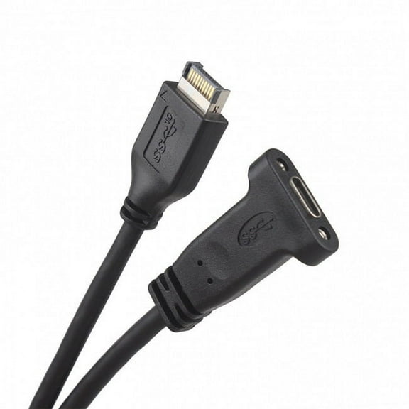 JSER USB 3.1 Front Panel Header to USB-C Type-C Female Extension Cable 40cm with Panel Mount Screw