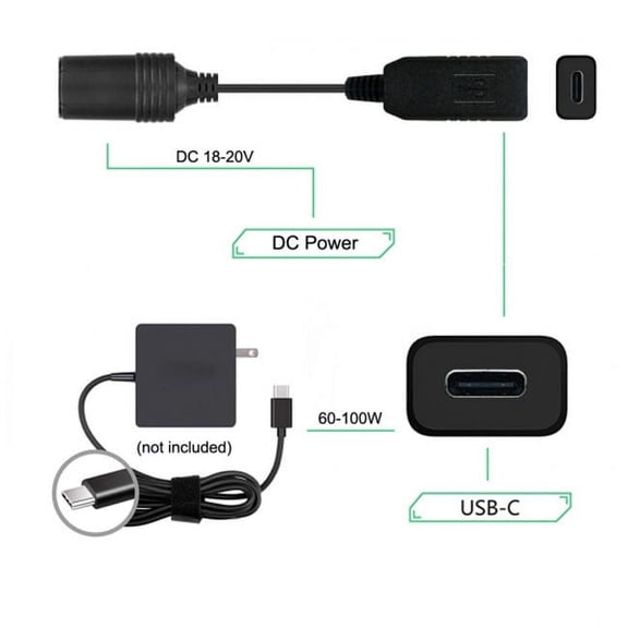 JSER USB 3.1 Type C USB-C to Car Receptacle Charger Cable 20V 100W Auto Interior Accessories