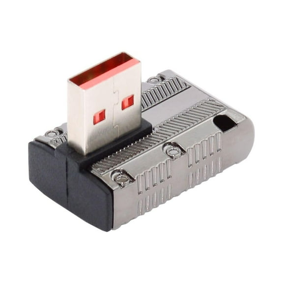 JSER USB-C USB 3.1 Type C Female to USB 3.0 Type-A Male 90 Degree Left Angled Low Profile Type 10Gbps Data 120W Power Adapter Mecha CYberpunk Style