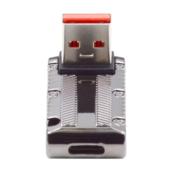 JSER USB-C USB 3.1 Type C Female to USB 3.0 Type-A Male 90 Degree Up Angled Low Profile Type 10Gbps Data 120W Power Adapter Mecha CYberpunk Style