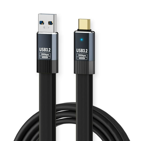 JSER USB3.1 Type-A Male to Type-C Male 10Gbps Flat Slim FPC USB-C Data Power Cable 5V3A for Laptop Phone Disk (100cm)