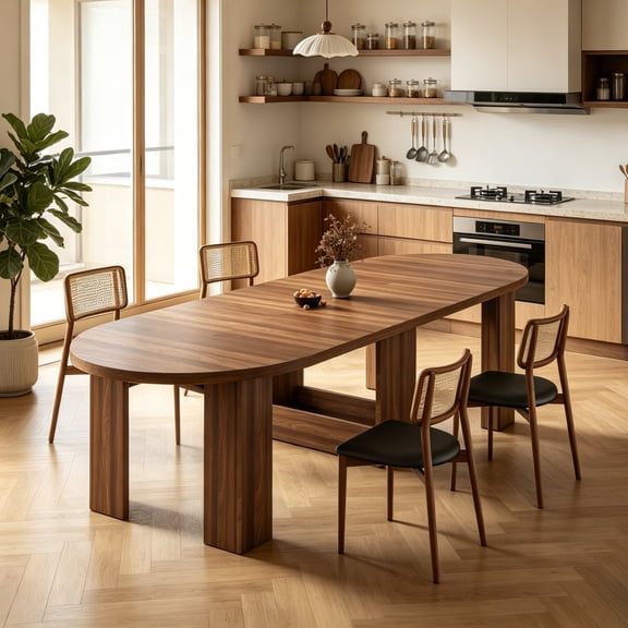 47.2-118 '' Oval Extendable Dining Table for 4-12, with Removable Extension Leaf, Wooden Base, Brown