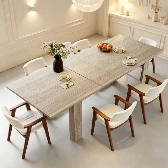 JSFHNTG Extendable Dining Table Seats 4–8, Expandable from 55'' to 86.6'', Space Saving for Dining Room Kitchen Living Room, Oak