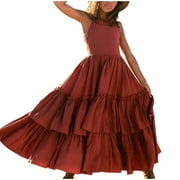 JSGEK 11-12 Years Kids Regular Fit Soft Fashion Tiered Tulle Tutu Dress A Line Swing Dress Comfort Solid Color Junior Bridesmaid Dresses Girls Wedding Elegant Party Gown Red