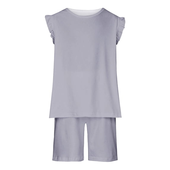 JSGEK 11-12 Years Kids Summer Regular Fit Shorts and Tops Set Comfort Solid Color Casual Loose Outfit Sets Soft 2 Pieces Set Little Boys and Girls Gray 7-8 Years