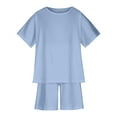 thumbnail image 1 of JSGEK 11-12 Years Kids Summer Regular Fit Shorts and Tops Set Comfort Solid Color Casual Loose Outfit Sets Soft 2 Pieces Set Little Boys and Girls Blue 11-12 Years, 1 of 9