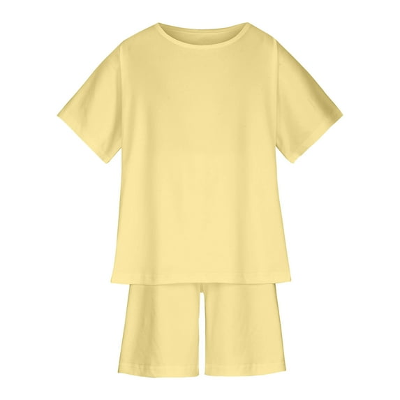 JSGEK 13-14 Years Kids Summer Regular Fit Shorts and Tops Set Comfort Solid Color 2 Pieces Set Casual Loose Outfit Sets Little Boys and Girls Soft Yellow