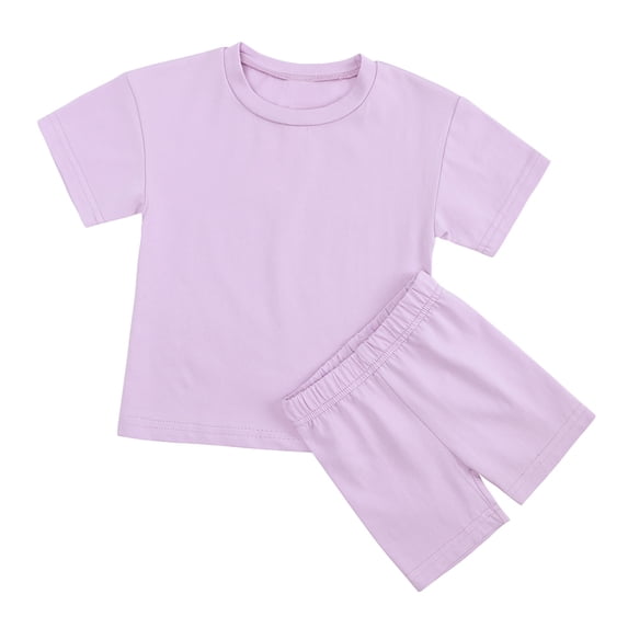 JSGEK 2-3 Years Kids Little Girls Regular Fit 2 Pieces Set Summer Shorts and Tops Set Comfort Solid Color Casual Loose Outfit Sets Soft Purple