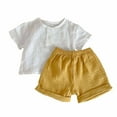 thumbnail image 1 of JSGEK 2-3 Years Kids Summer Tops Soft Toddle Baby Shorts and Tops Set Comfort Casual Loose Tees Cute Print T-Shirts Regular Fit Crewneck Solid Color Shirts Yellow, 1 of 5