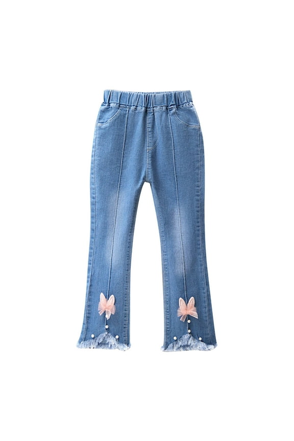 2-3Years Kids Pants Comfort Denim Wide Leg Pants Fashion Toddler Baby Jeans Pants Soft Regular Fit Distressed Girls Pink