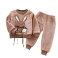 thumbnail image 1 of JSGEK 2Years Kids Regular Fit Solid Color Casual Loose 2 Piece Set Soft Newborn Relaxed Fit Outfit Set Spring Long Sleeve Sweatshirt Pants Set Comfort Toddle Boys and Girls Khaki, 1 of 4
