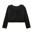 thumbnail image 1 of JSGEK 3-4 Years Kids Fall and Spring Ruffle Lace Trim Neck Shawl Dress Cover Up Pearl Button Bolero Shrug Regular Fit Soft Girls Solid Color Front Open Jacket Cardigan Comfort Black, 1 of 3