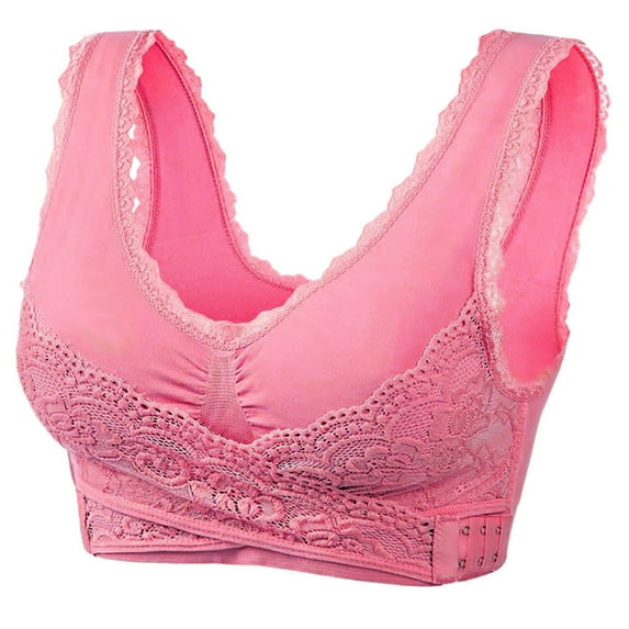 JSGEK 3PC Lace Front Criss Cross Side Buckle Bras for Older Women without Steel Ring Embroidered Breathable Glossy Small Cup Underwear Bra Sexy Push up Plunge Wirefree Pink M Bra for Ladies