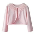 thumbnail image 1 of JSGEK 4-5 Years Kids Cardigan Comfort Ruffle Lace Trim Neck Shawl Regular Fit Soft Solid Color Front Open Jacket Girls Dress Cover Up Pearl Button Bolero Shrug Fall and Spring Pink, 1 of 4