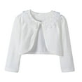 thumbnail image 1 of JSGEK 4-5 Years Kids Solid Color Front Open Jacket Soft Cardigan Comfort Girls Ruffle Lace Trim Neck Shawl Dress Cover Up Pearl Button Bolero Shrug Fall and Spring Regular Fit White, 1 of 7