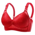 thumbnail image 1 of JSGEK 4 Hook-and-eye Closure Push Up without Steel Ring Lightly Lined Bra for Women Clearance Fashion Trendy Wirefree Comfort Plus Size Hollow Out Bra Red 3X-Large Bra for Ladies, 1 of 3