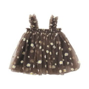 JSGEK 4 Years Kids Little Girls' Casual Dresses Soft Dress for Princess Brithday Party Fashion Swing A Line Sleeveless Dress Comfort Toddler Tulle Tutu Dress Regular Fit Floral Printing Coffee