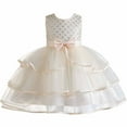 thumbnail image 1 of JSGEK 5-6 Years Kids Soft Dress for Princess Brithday Party Regular Fit Fashion Short Sleeve Swing A Line Dress Comfort Solid Color Toddler Tulle Tutu Dress Little Girls' Casual Dresses Beige, 1 of 9