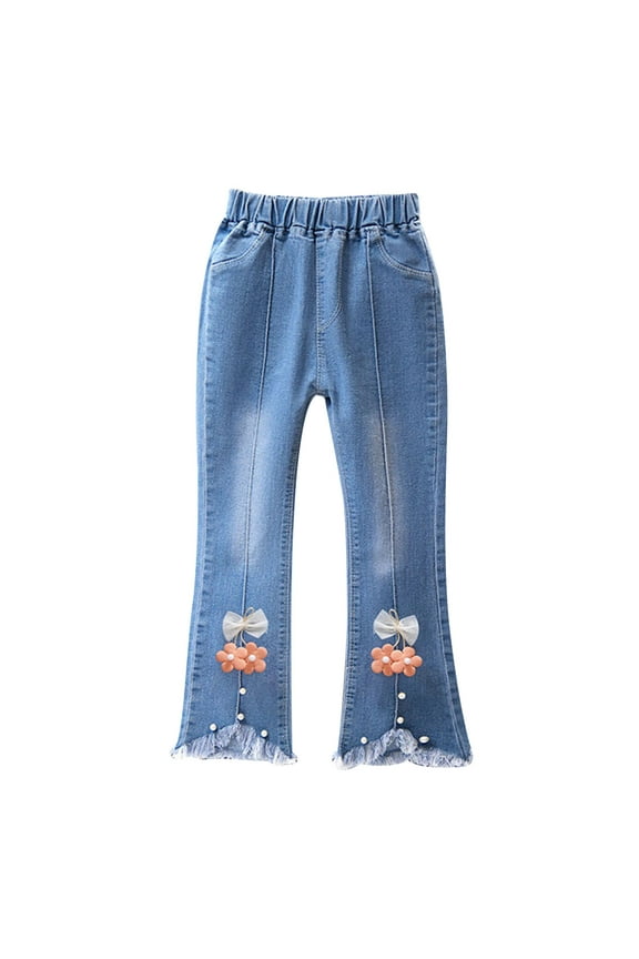 5-6Years Kids Toddler Baby Jeans Pants Pants Comfort Denim Wide Leg Pants Fashion Soft Regular Fit Distressed Girls Watermelon Red