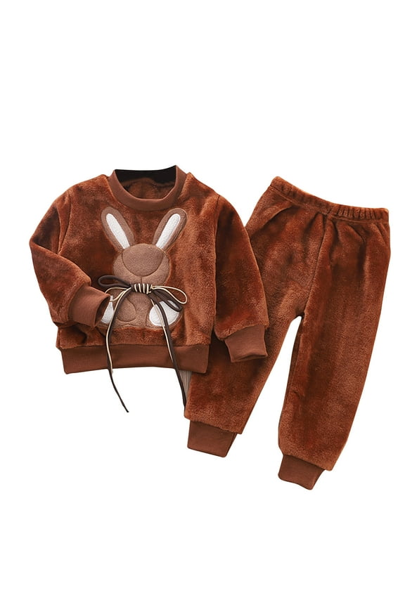 5Years Kids Long Sleeve Sweatshirt Pants Set Comfort Regular Fit Newborn Relaxed Fit Outfit Set Spring Toddle Boys and Girls Solid Color Soft Casual Loose 2 Piece Set Brown