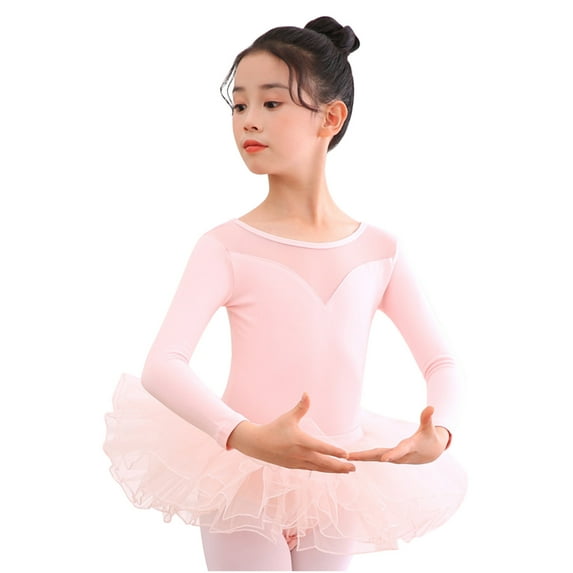 JSGEK 6-7 Years Kids Girls One-Piece Girls' Dance Clothing Long Sleeves Training Clothes Regular Fit Soft Summer Dress Comfort Solid Color Dance Unitards Pink