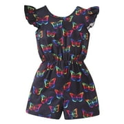 JSGEK 6-7Years Kids Girls Rompers Casual One Piece Jumper Soft Summer Jumpsuit Comfort Gradient Color Sleeveless Regular Fit Black