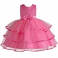 thumbnail image 1 of JSGEK 7-8 Years Kids Regular Fit Fashion Short Sleeve Swing A Line Dress Comfort Solid Color Little Girls' Casual Dresses Toddler Tulle Tutu Dress Soft Dress for Princess Brithday Party Hot Pink, 1 of 9