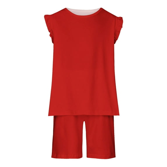 JSGEK 8-9 Years Kids Solid Color Summer Little Girls Shorts and Tops Set Comfort Soft Casual Loose Outfit Sets 2 Pieces Set Regular Fit Red