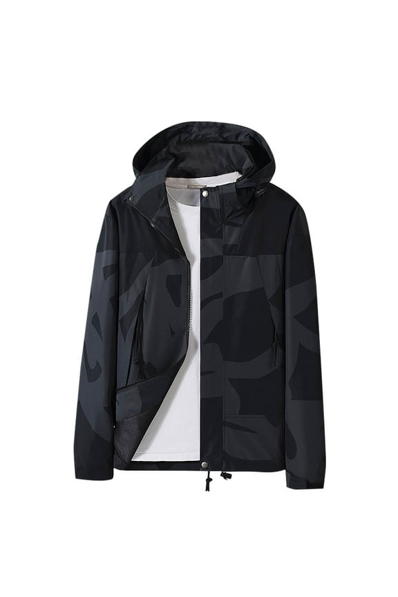 Baby Boys Camo Jacket Lightweight Windbreaker Hooded Outdoor Jacket Sportswear Breathable Raincoat Black 6 Years