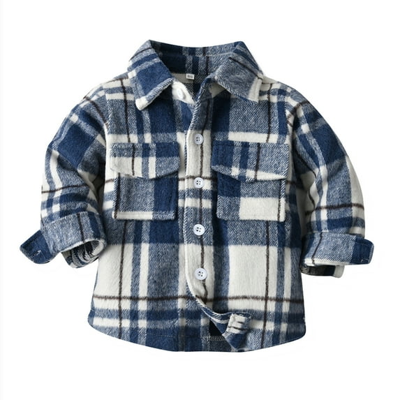JSGEK Baby Boys Girl Plaid Flannel Shirt Long Sleeve Button Down Tops Kids Checkered Shirts Autumn Winter Warm Clothes Blue 9-12 Months