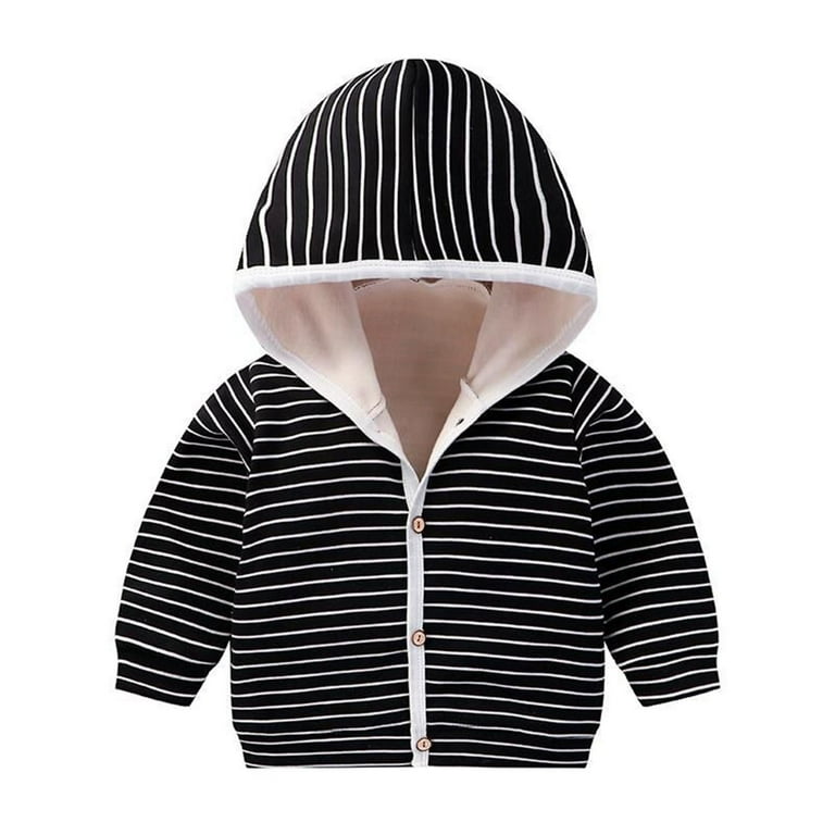 JSGEK Baby Boys Striped Hoodie Jacket Long Sleeve Button Up Warm Cardigan Outerwear Black 2 Years