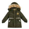 thumbnail image 1 of JSGEK Baby Boys Winter Puffer Jacket Warm Faux Fur Hood Thick Coat Kids Winter Clothes Outerwear Snowsuit Toddler Down Jacket Warm Thick Padded Coat Army Green 4 Years, 1 of 3